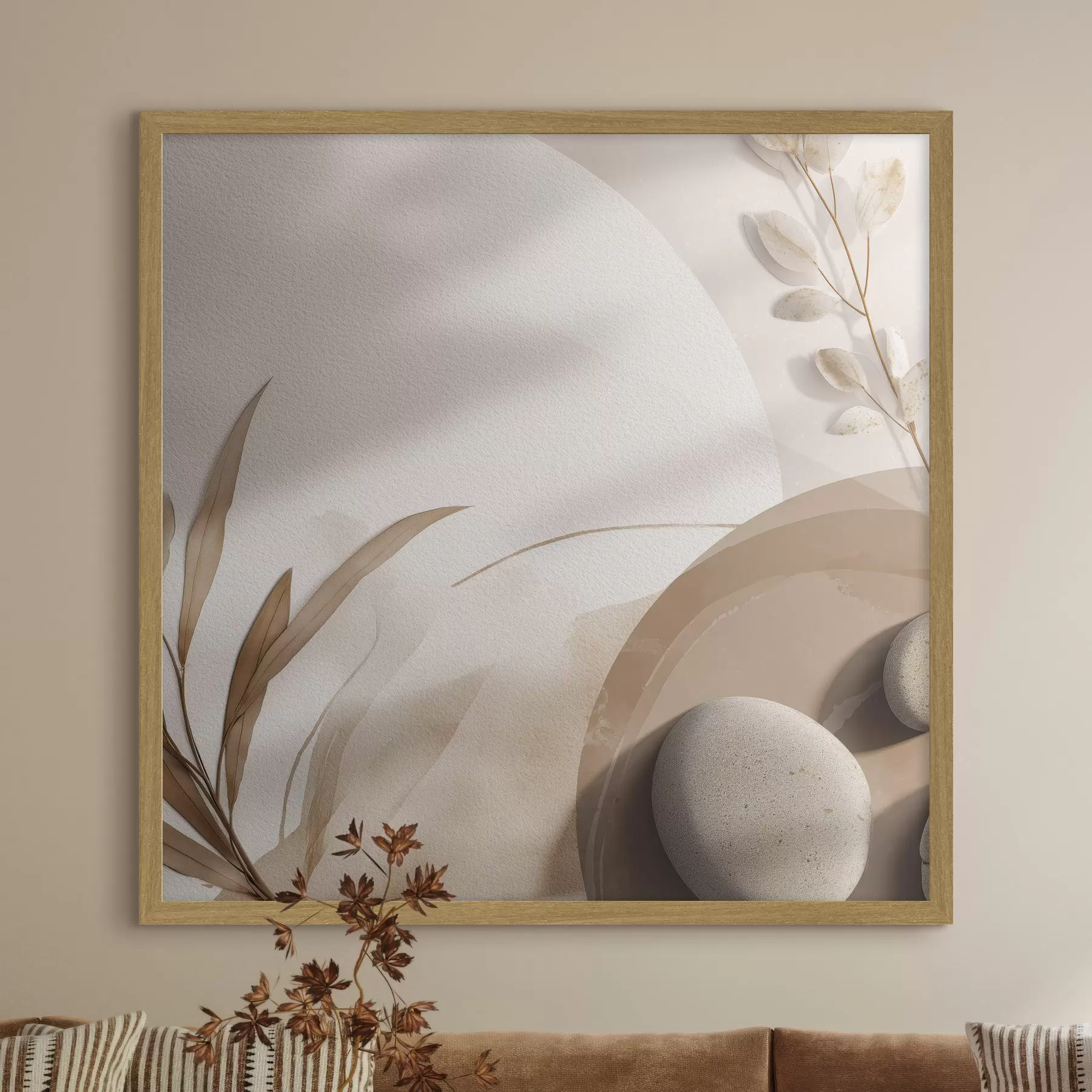 Fotobehang Stenen en schaduwen op de muur in beige tinten f46311