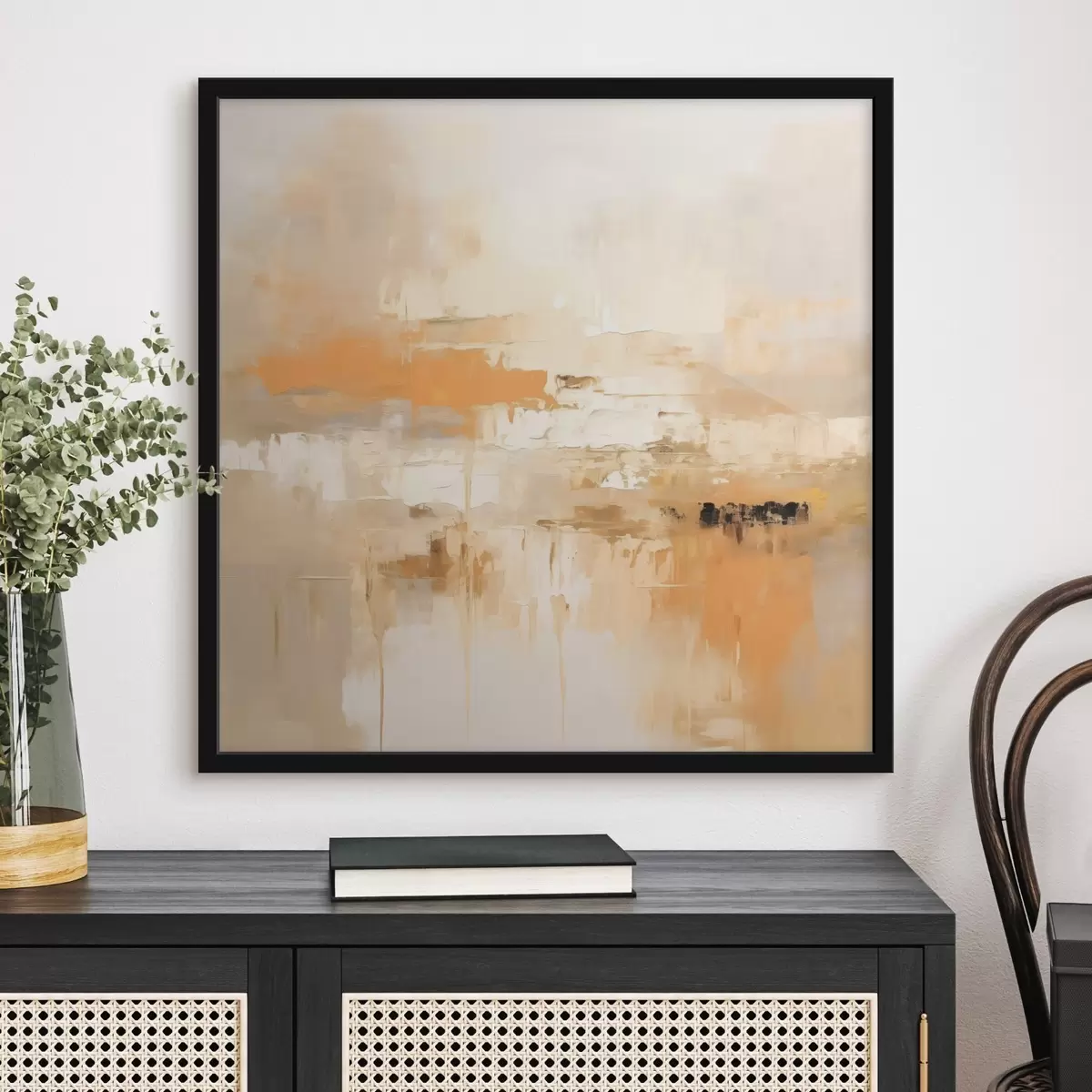 Poster Landschapsabstractie in olieverfstijl met oranje en beige tinten f46314