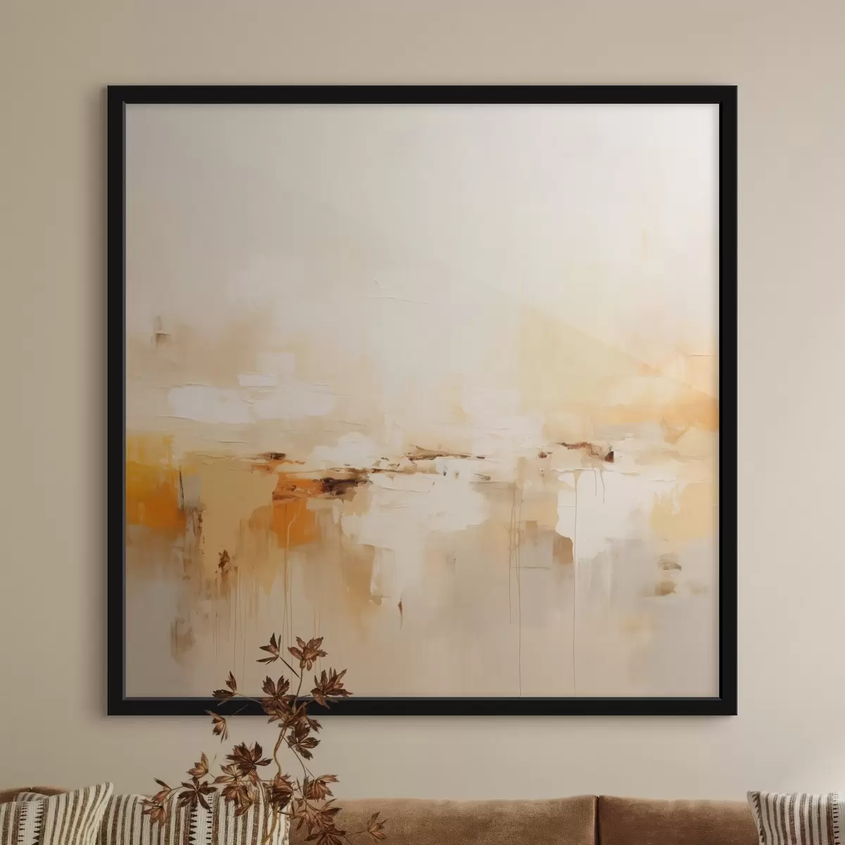 Poster Lichte olieachtige abstractie met oranje accenten f46315