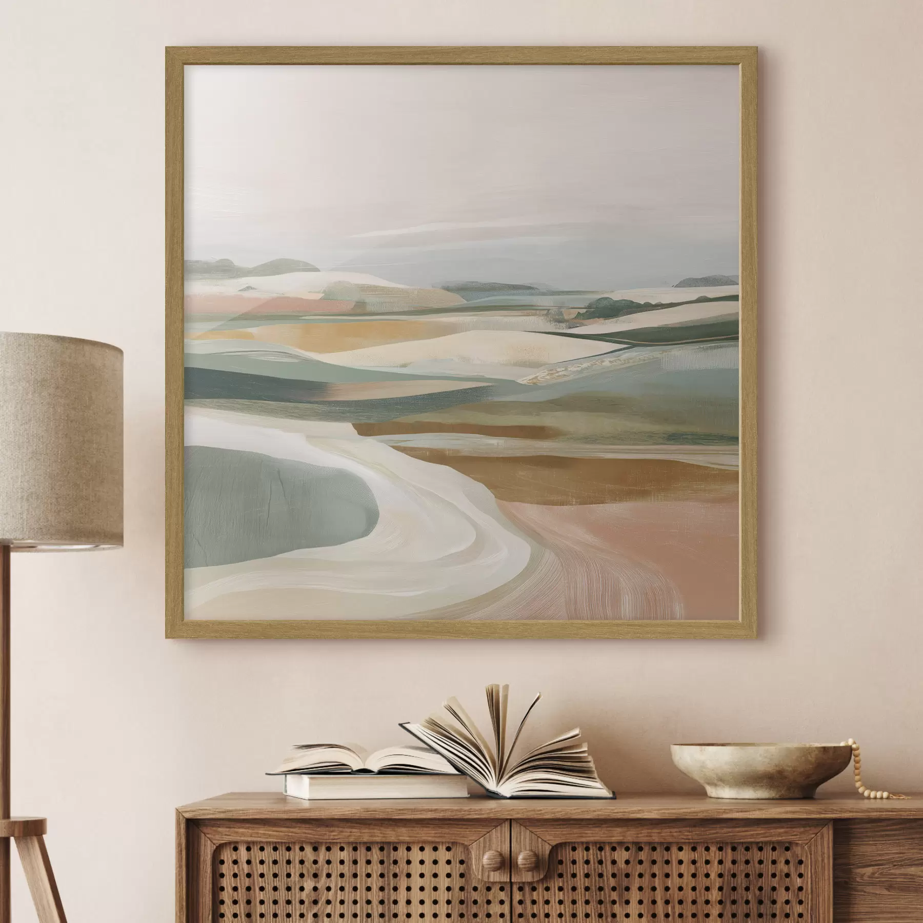 Fotobehang Landelijk uitzicht met velden en weg in aquarelstijl f46317
