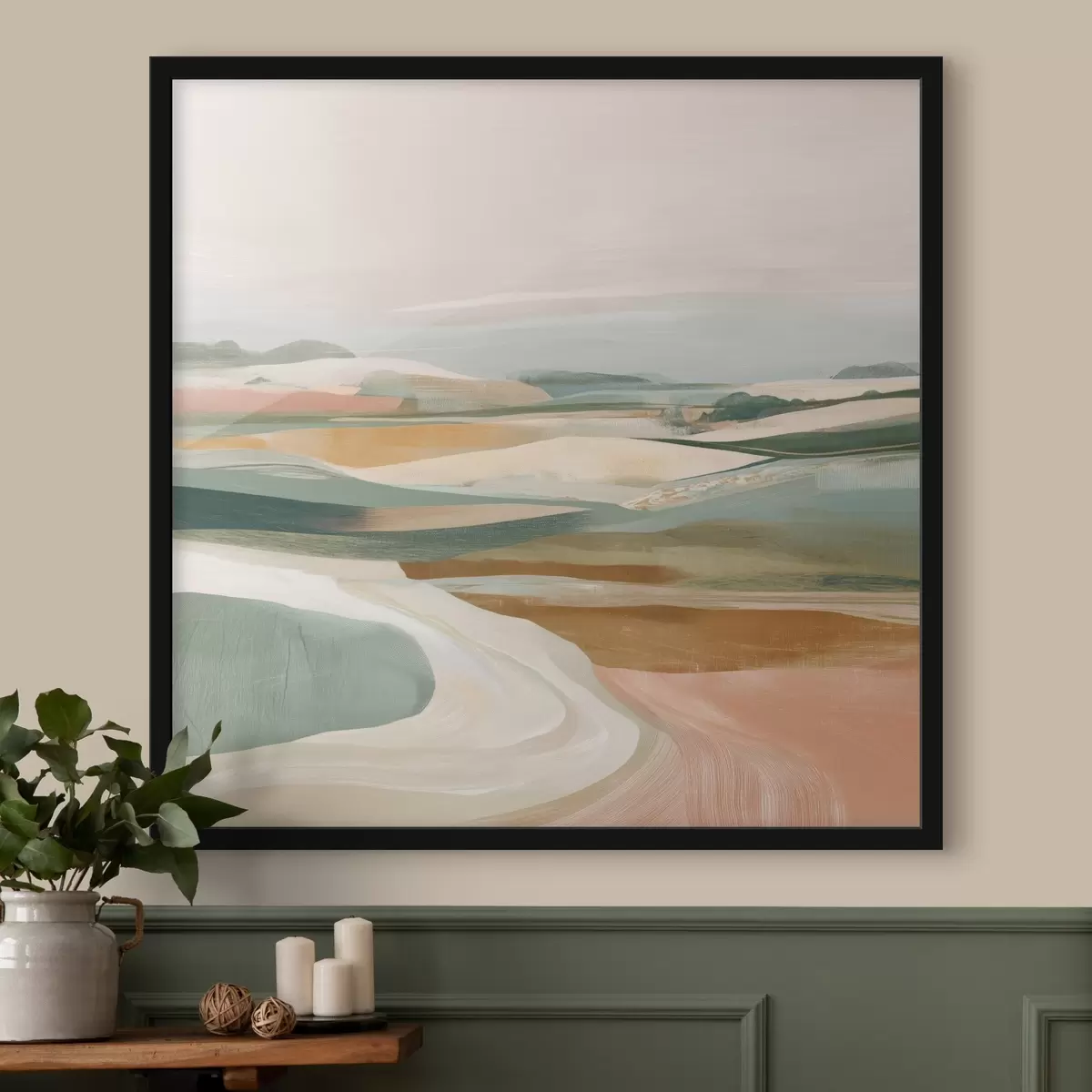 Poster Landelijk uitzicht met velden en weg in aquarelstijl f46317
