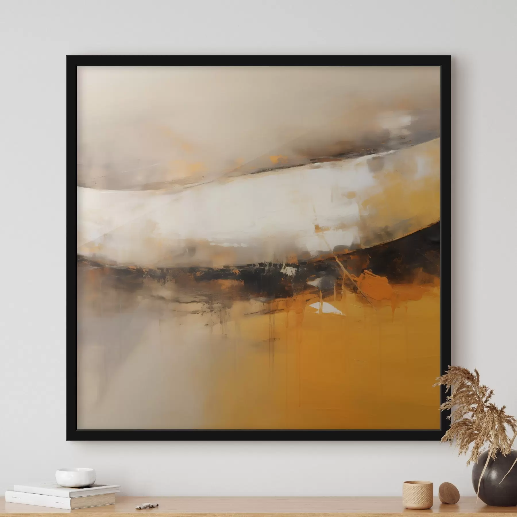 Fotobehang Dynamische compositie met oranje en donkere tinten f46318