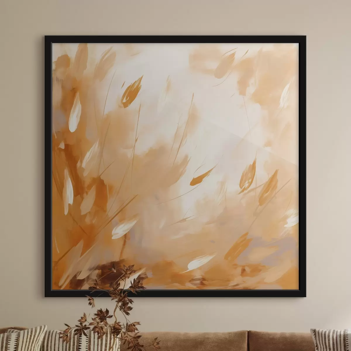 Poster Abstracte bloemblaadjes en stelen in olieverfstijl f46319
