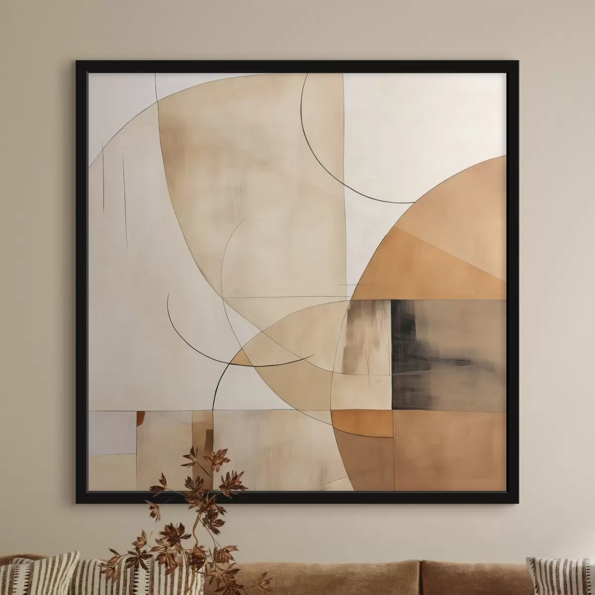 Poster Geometrische abstractie met gebogen lijnen en beige tinten f46320