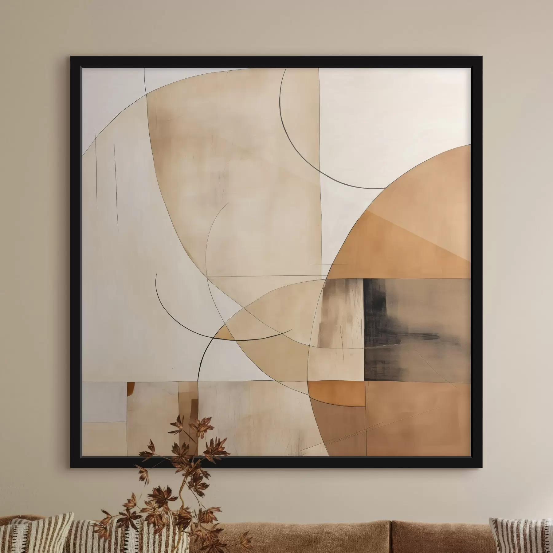 Fotobehang Geometrische abstractie met gebogen lijnen en beige tinten f46320
