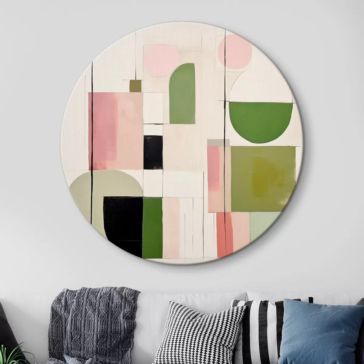 Ronde schilderijen Abstracte kunst met kleurrijke blokken en lijnen r46313