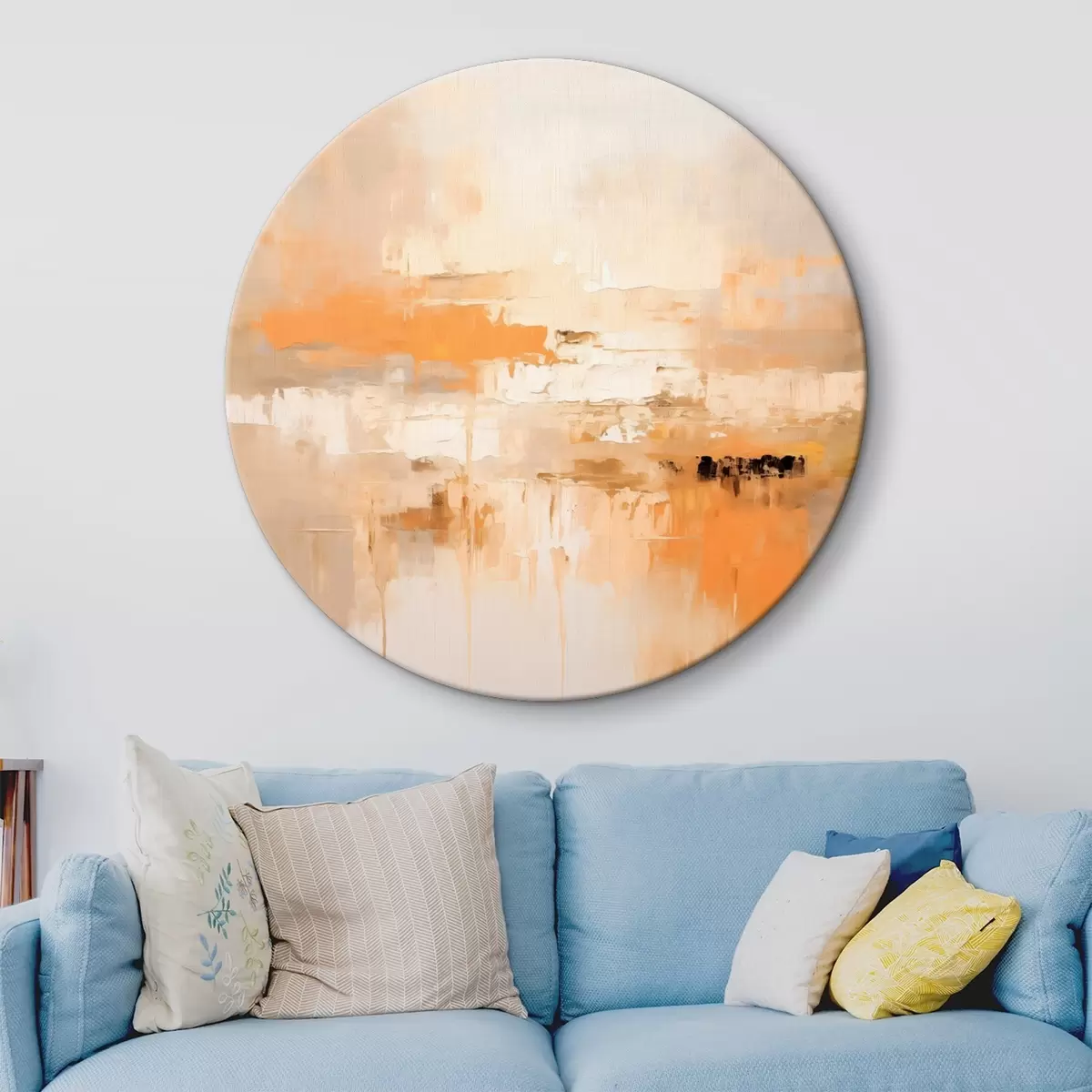 Ronde schilderijen Landschapsabstractie in olieverfstijl met oranje en beige tinten r46314