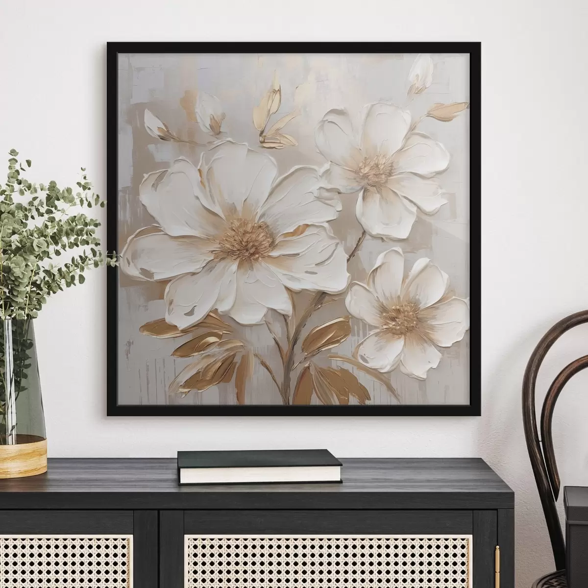 Poster Getextureerde bloemen op een lichte achtergrond met warme tinten f46166