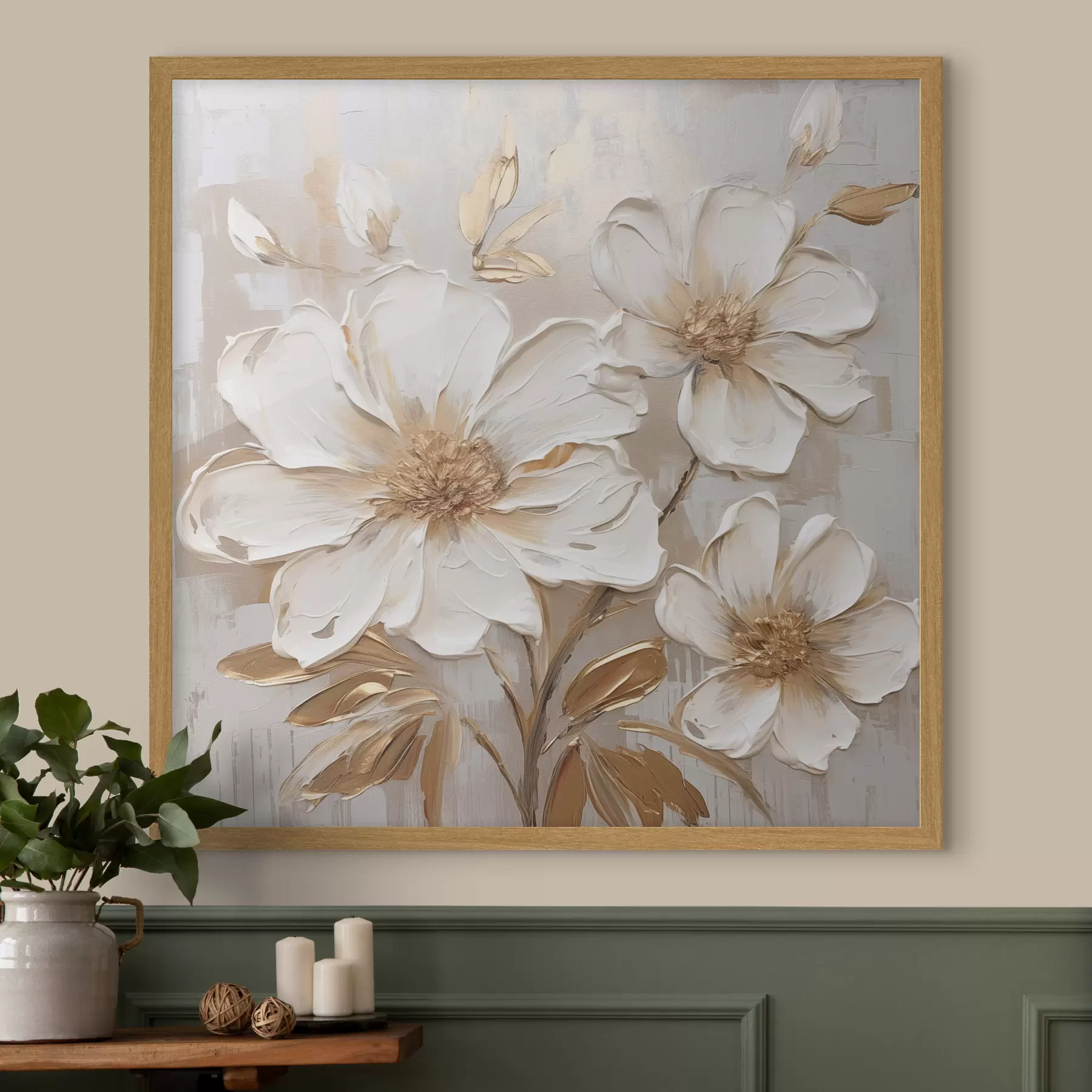 Fotobehang Getextureerde bloemen op een lichte achtergrond met warme tinten f46166