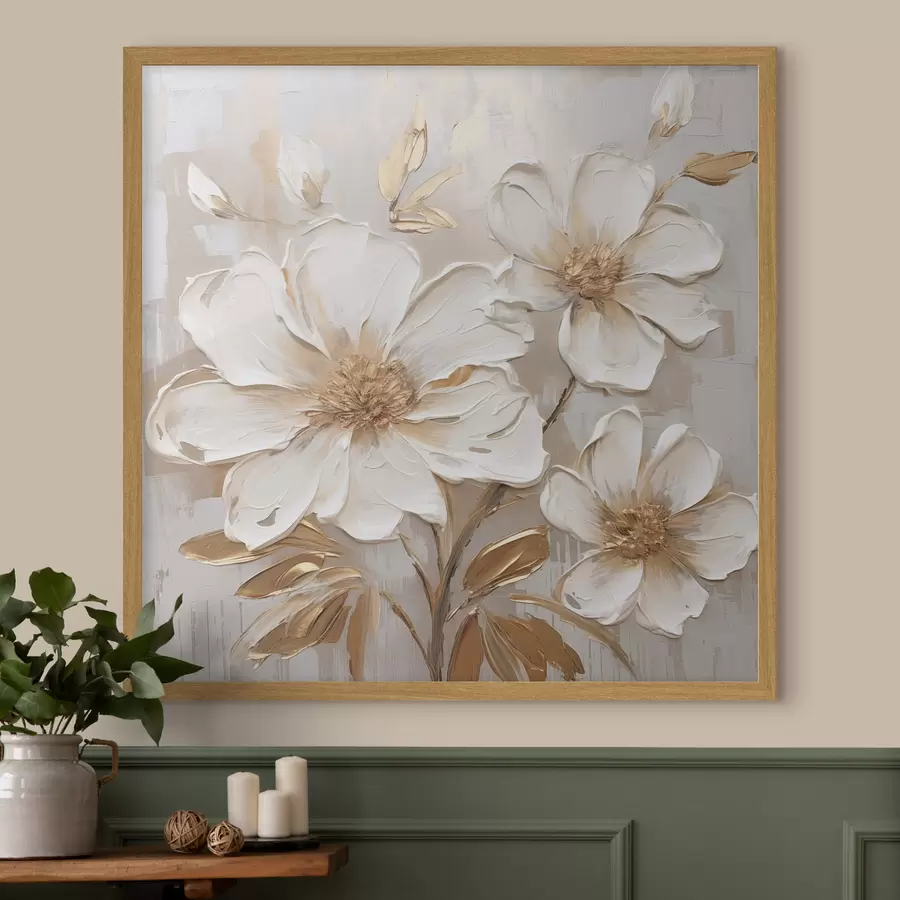Fotobehang Getextureerde bloemen op een lichte achtergrond met warme tinten f46166