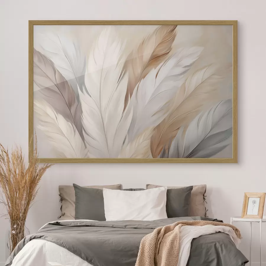 Fotobehang Zachte veren in beige en grijstinten f46190