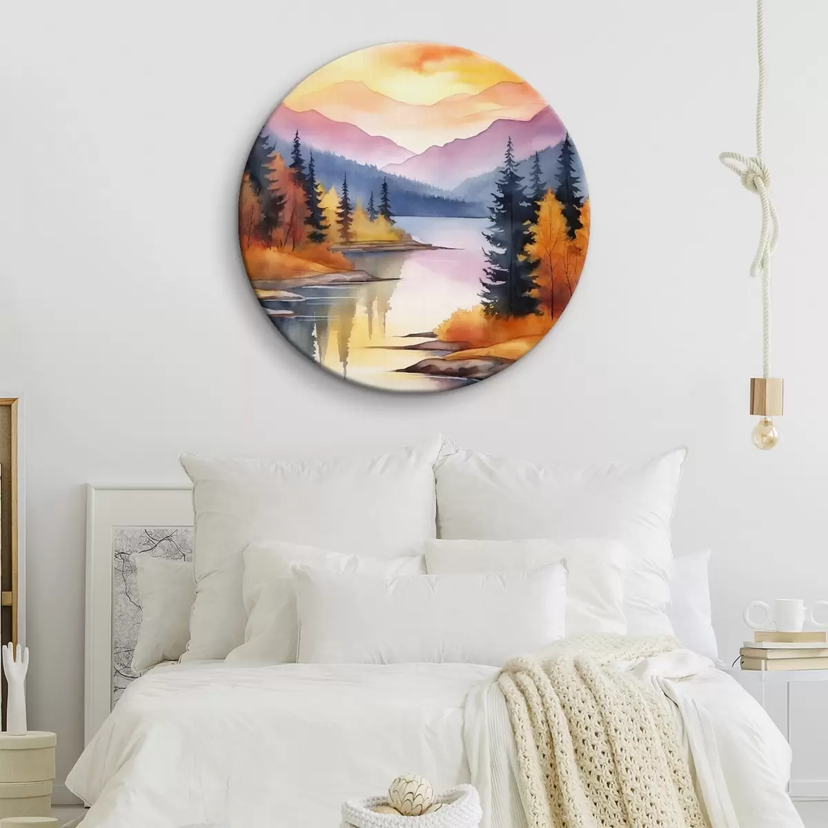 Ronde schilderijen Herfstlandschap aan het meer met een heldere lucht r46155