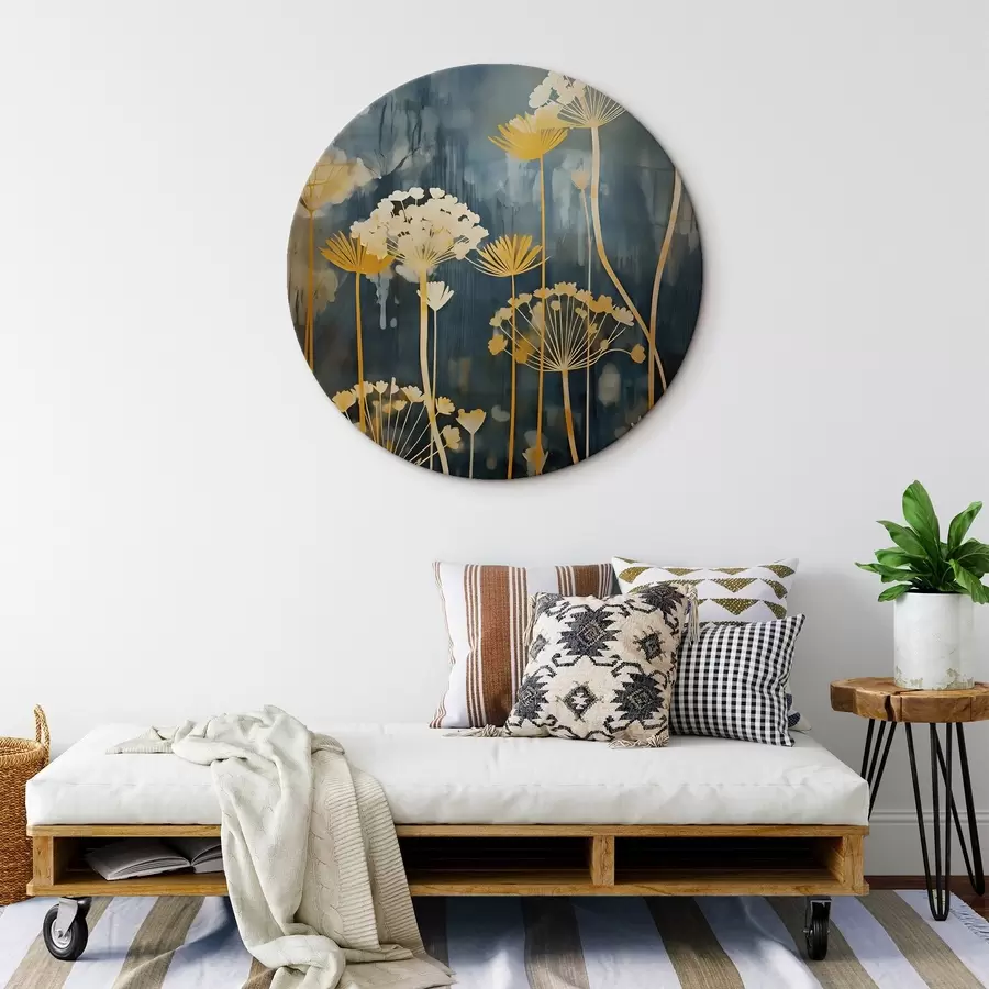  Schilderijen Gestileerde bloemen met dunne stelen op een donkere achtergrond r46188