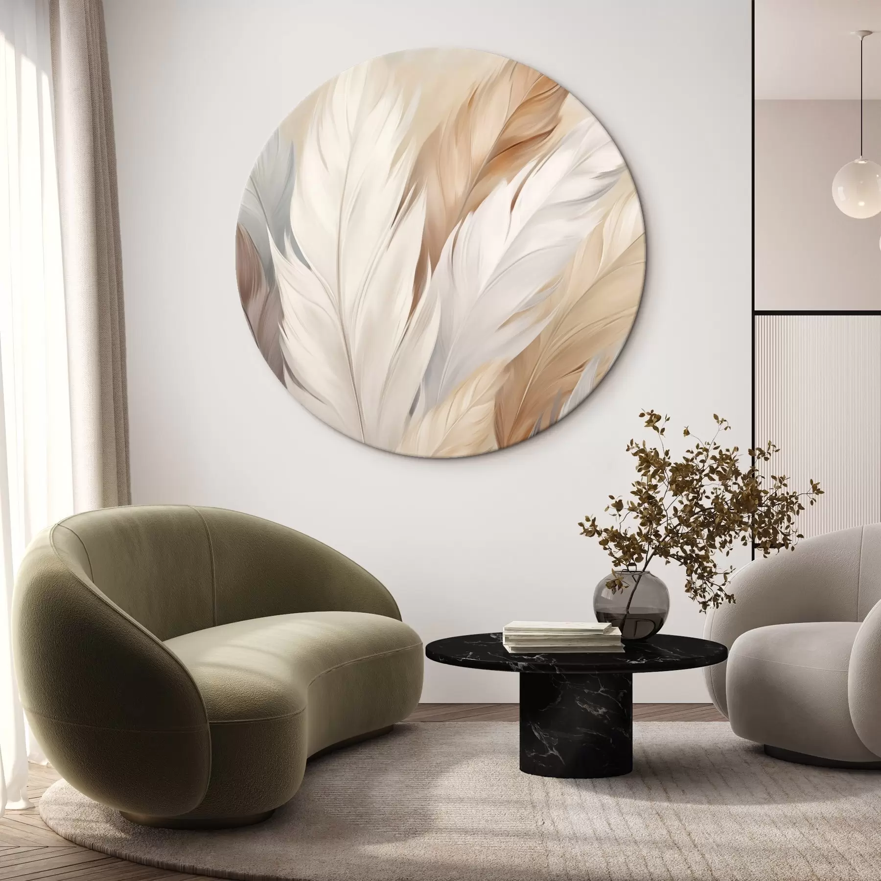  Schilderijen Zachte veren in beige en grijstinten r46190