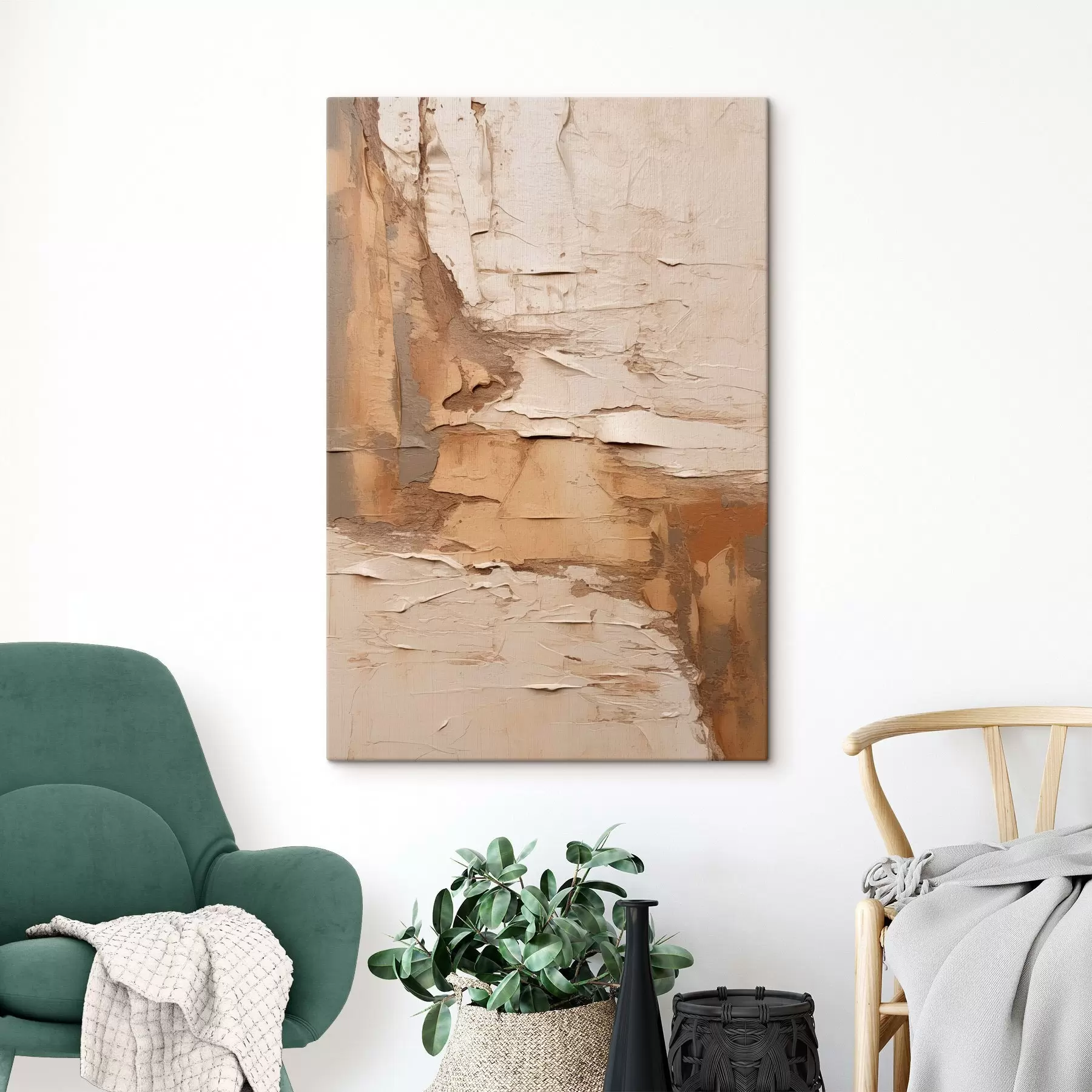  Schilderijen Abstract schilderij met dikke penseelstreken, beige en bruine tinten, gestructureerd oppervlak, neutraal kleurenpalet s46273