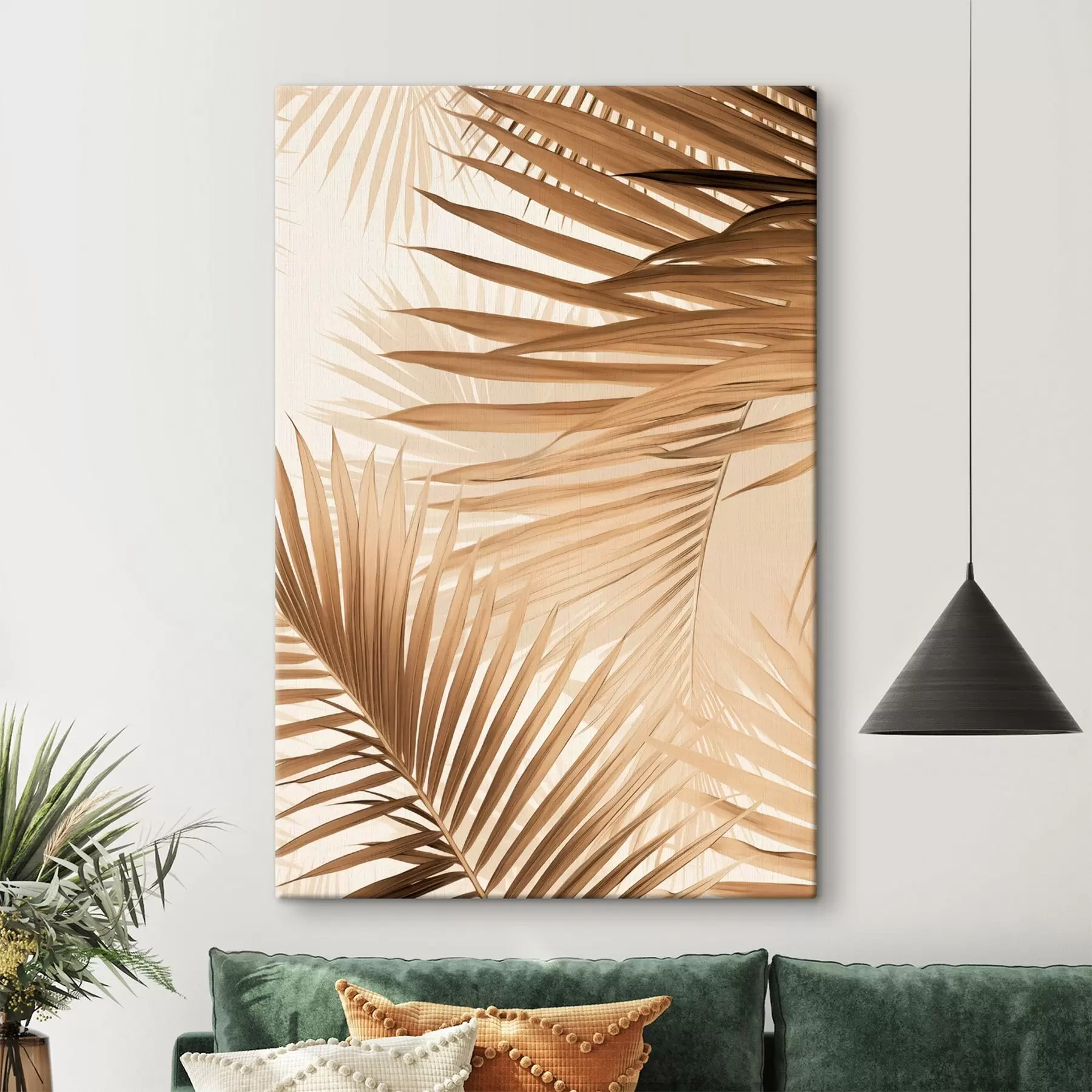  Schilderijen Abstracte palmbladeren in bruine tinten, tropisch, botanisch, natuur, minimalistisch, elegant, modern design s46275