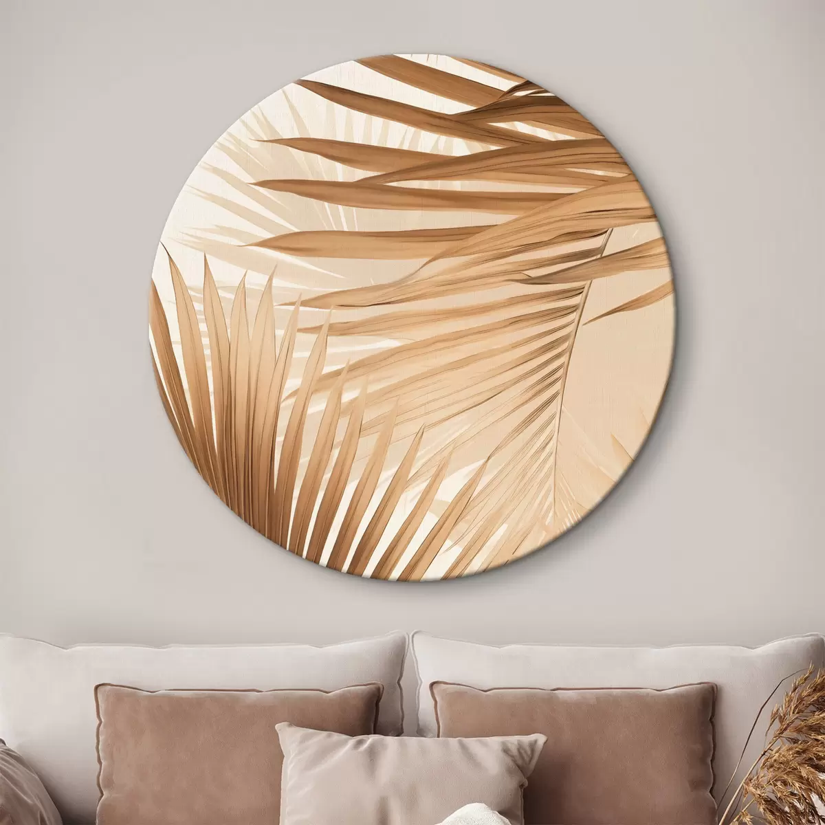 Ronde schilderijen Abstracte palmbladeren in bruine tinten, tropisch, botanisch, natuur, minimalistisch, elegant, modern design r46275