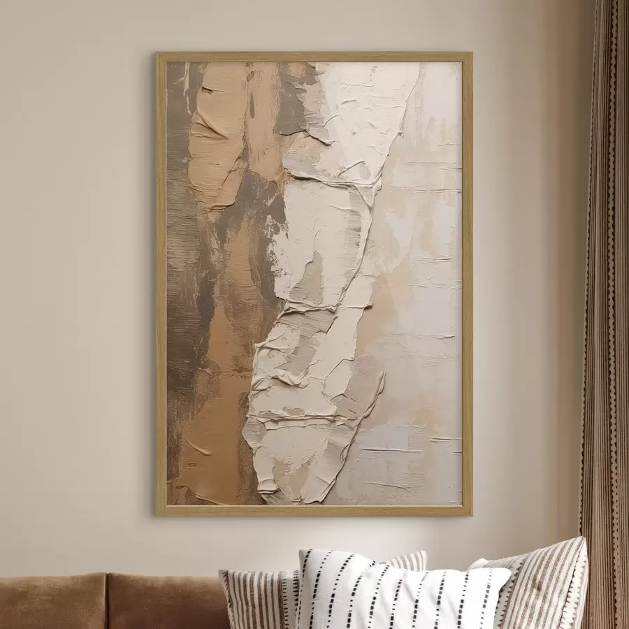 Fotobehang Abstract schilderij met dikke penseelstreken, beige en bruine tinten, gestructureerd oppervlak, neutraal kleurenpalet f46272