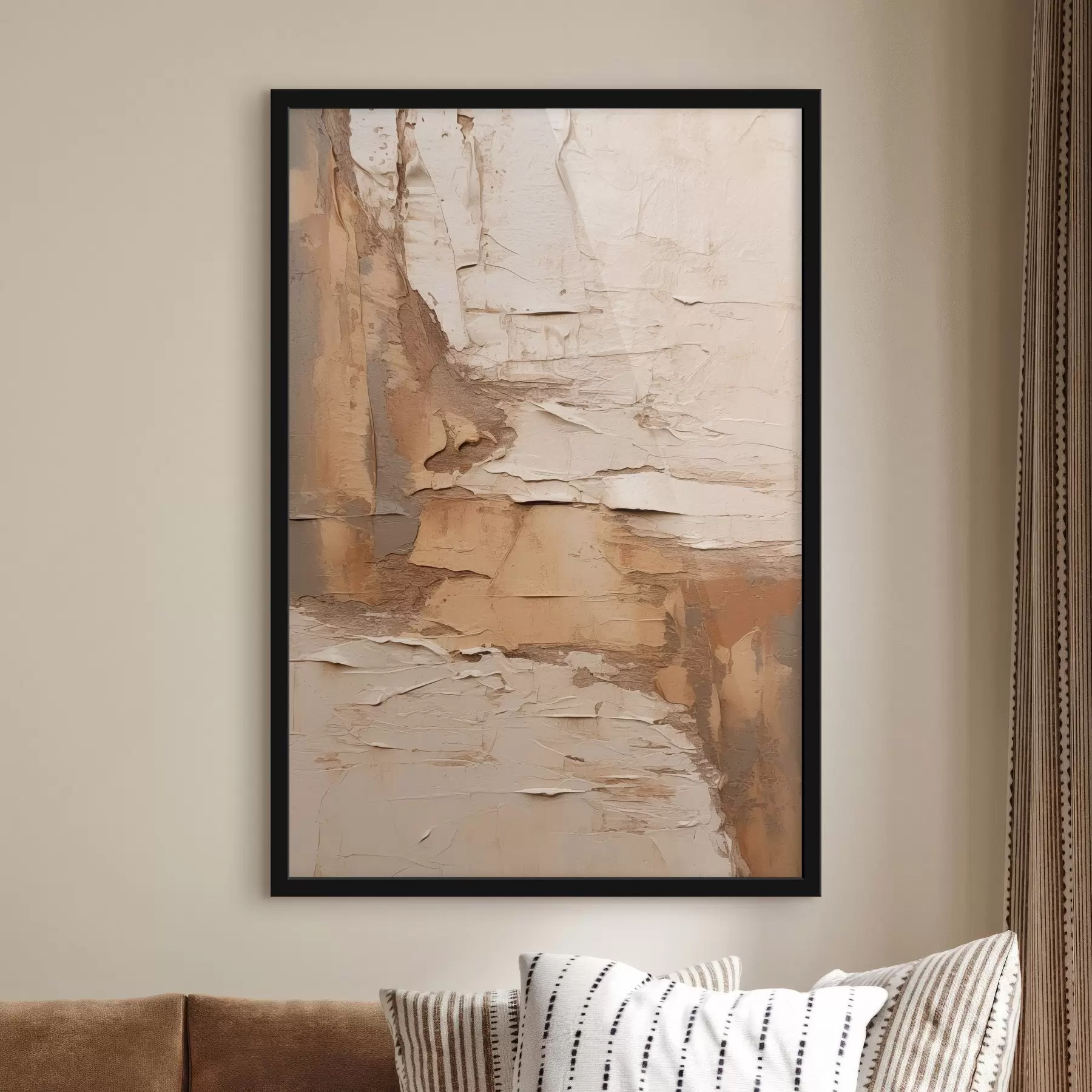 Fotobehang Abstract schilderij met dikke penseelstreken, beige en bruine tinten, gestructureerd oppervlak, neutraal kleurenpalet f46273