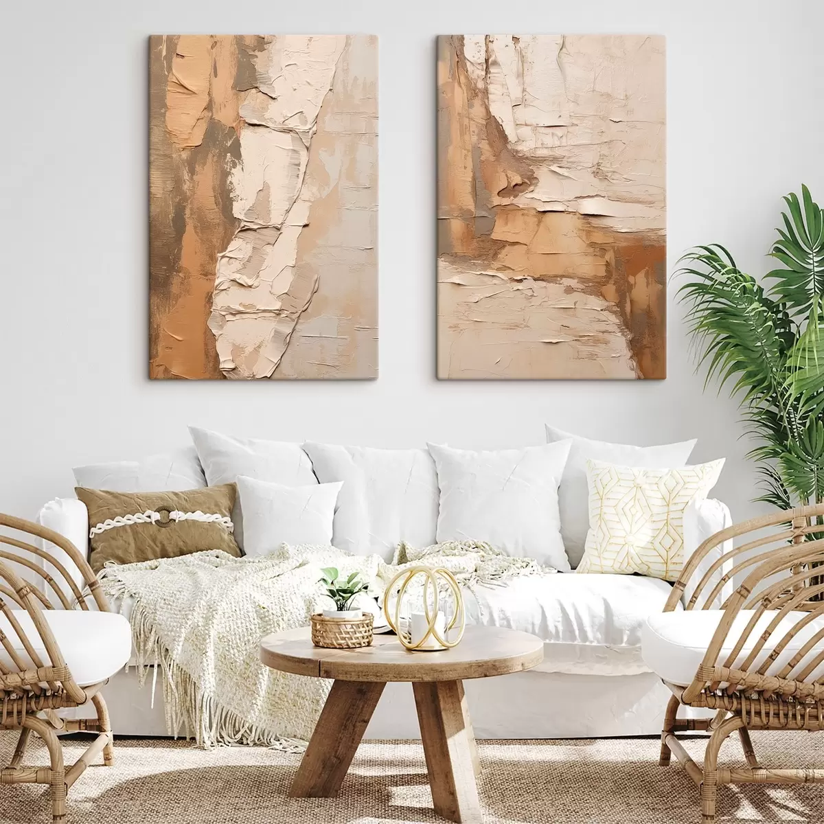  Schilderijen Abstract schilderij met dikke penseelstreken, beige en bruine tinten, gestructureerd oppervlak, neutraal kleurenpalet m00879