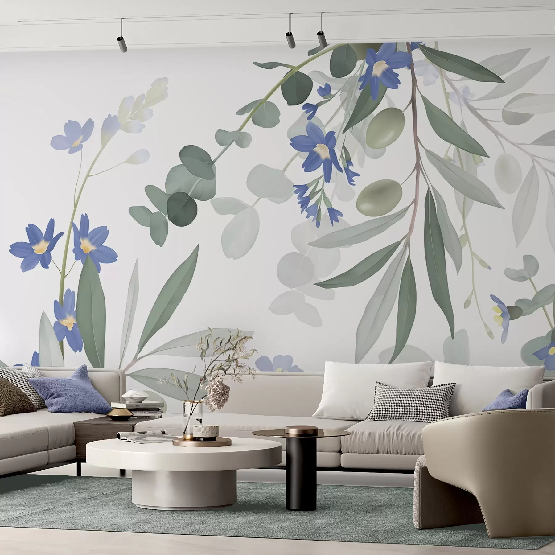 Fotobehang Eucalyptustakken en bloemen w04821 kopen - Uwalls.nl Fotobehang Eucalyptustakken en bloemen w04821