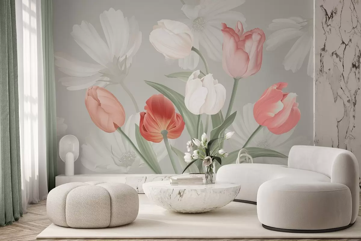 Fotobehang Bloemenboeket met tulpen w04784