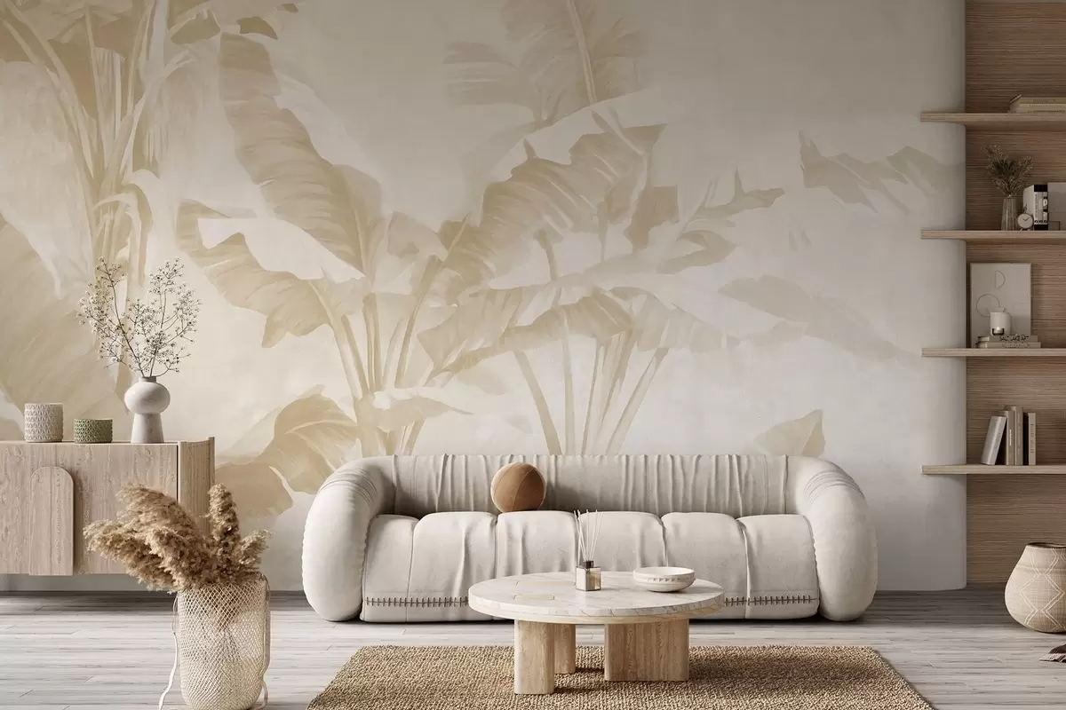 Fotobehang Tropische bananenbladeren in zachte beige tinten w09311v2 kopen - Uwalls.nl Fotobehang Tropische bananenbladeren in zachte beige tinten w09311v2
