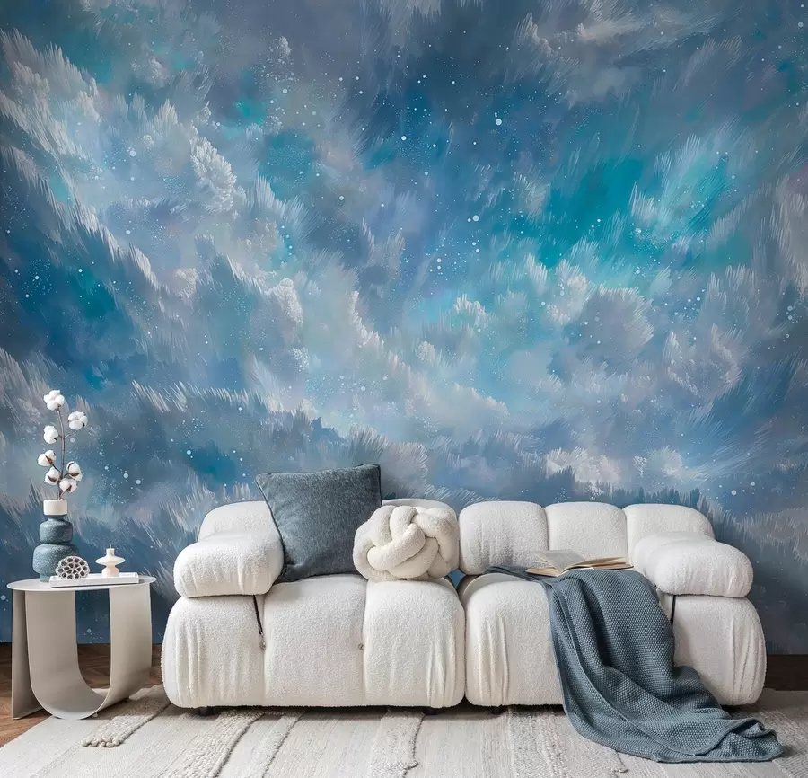 Fotobehang Hemelse abstracte wolken in een koel pastelpalet w09459