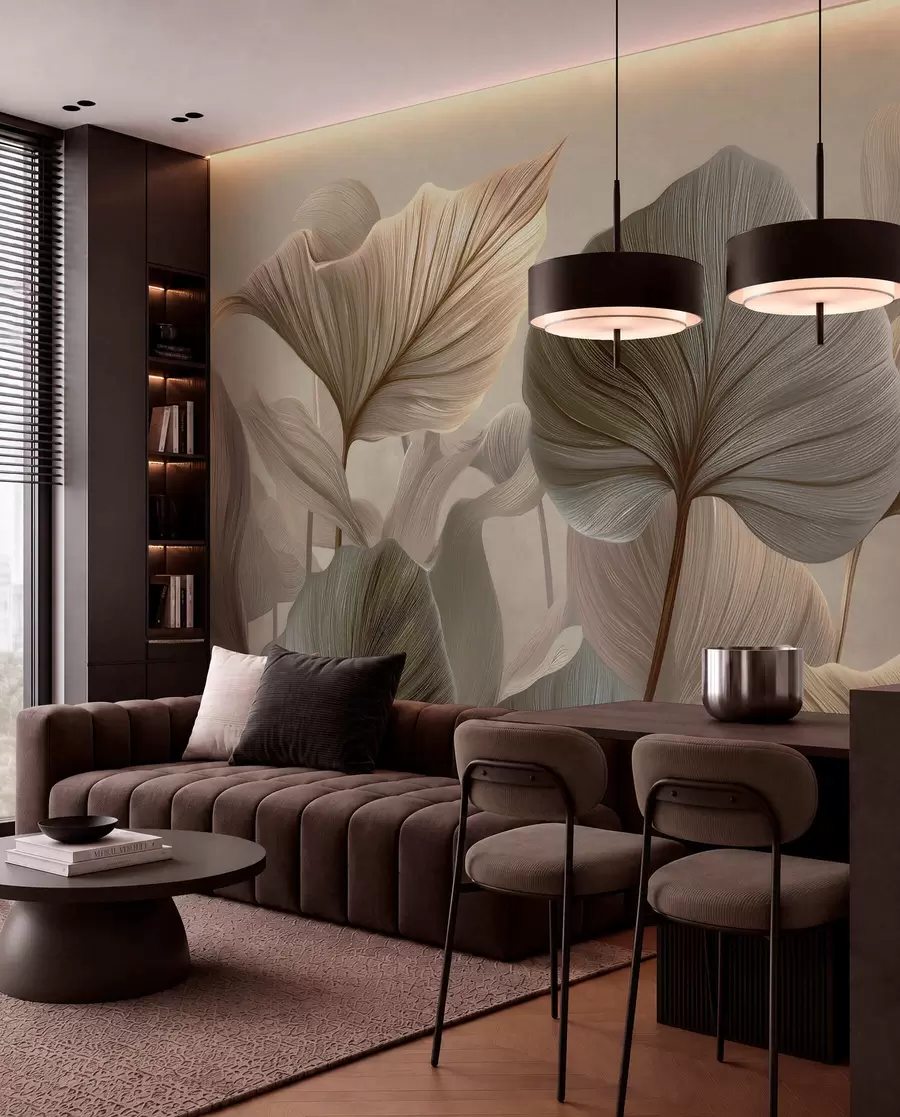 Fotobehang Lichte botanische waaiers w04848
