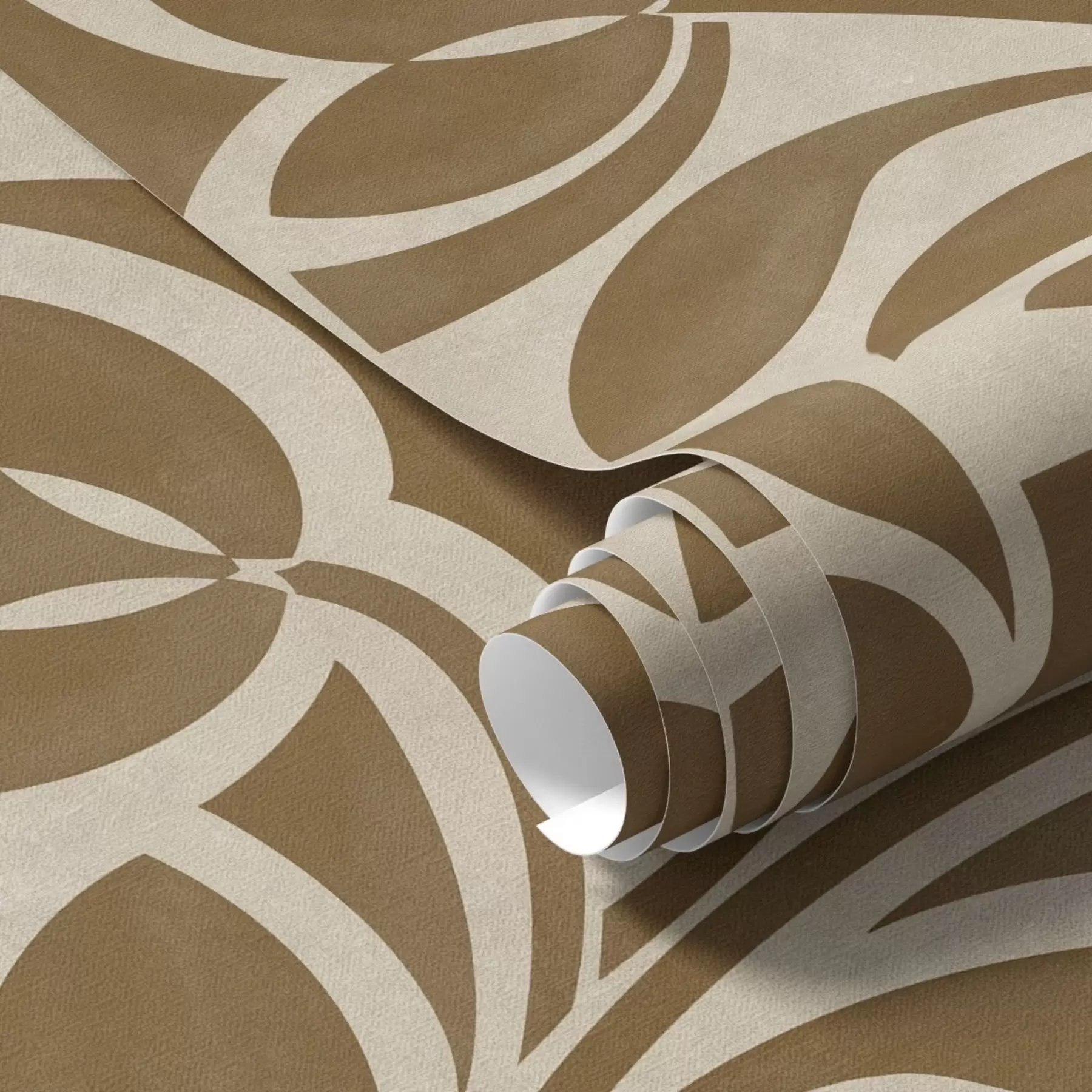 Fotobehang Geometrische bladsilhouetten, karamelbruin op beige a00679