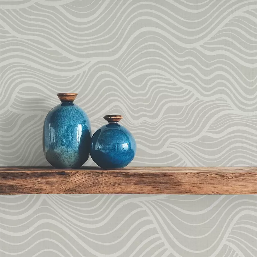 Fotobehang Golven op grijs-olijfkleurige achtergrond met stoftextuur a00681