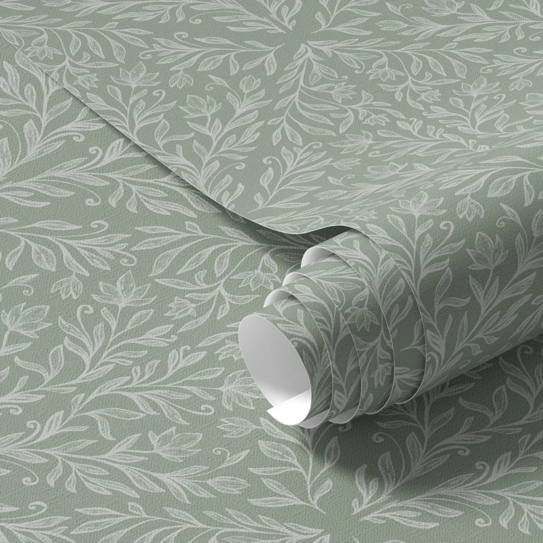 Fotobehang Botanisch damast op mint-olijfgroene achtergrond a00815