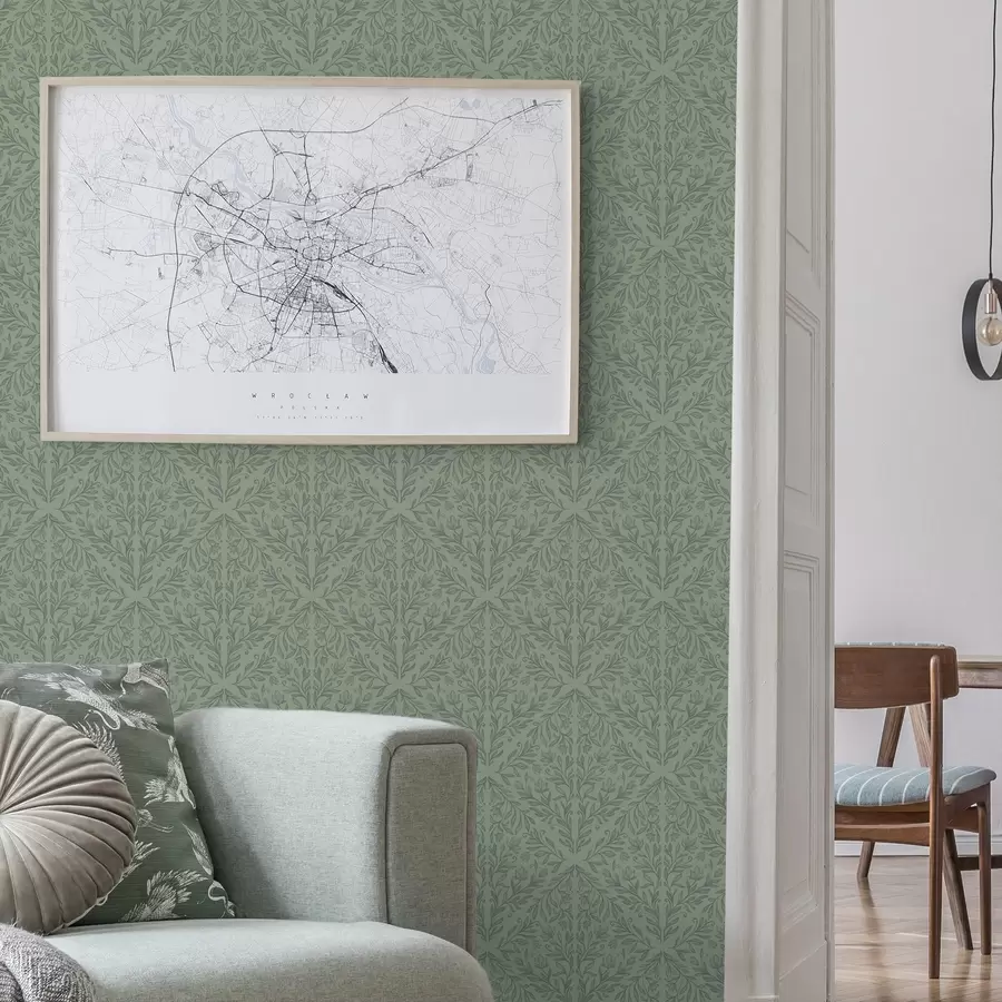 Fotobehang Fijn botanisch damast in gedempt groen a00815v1