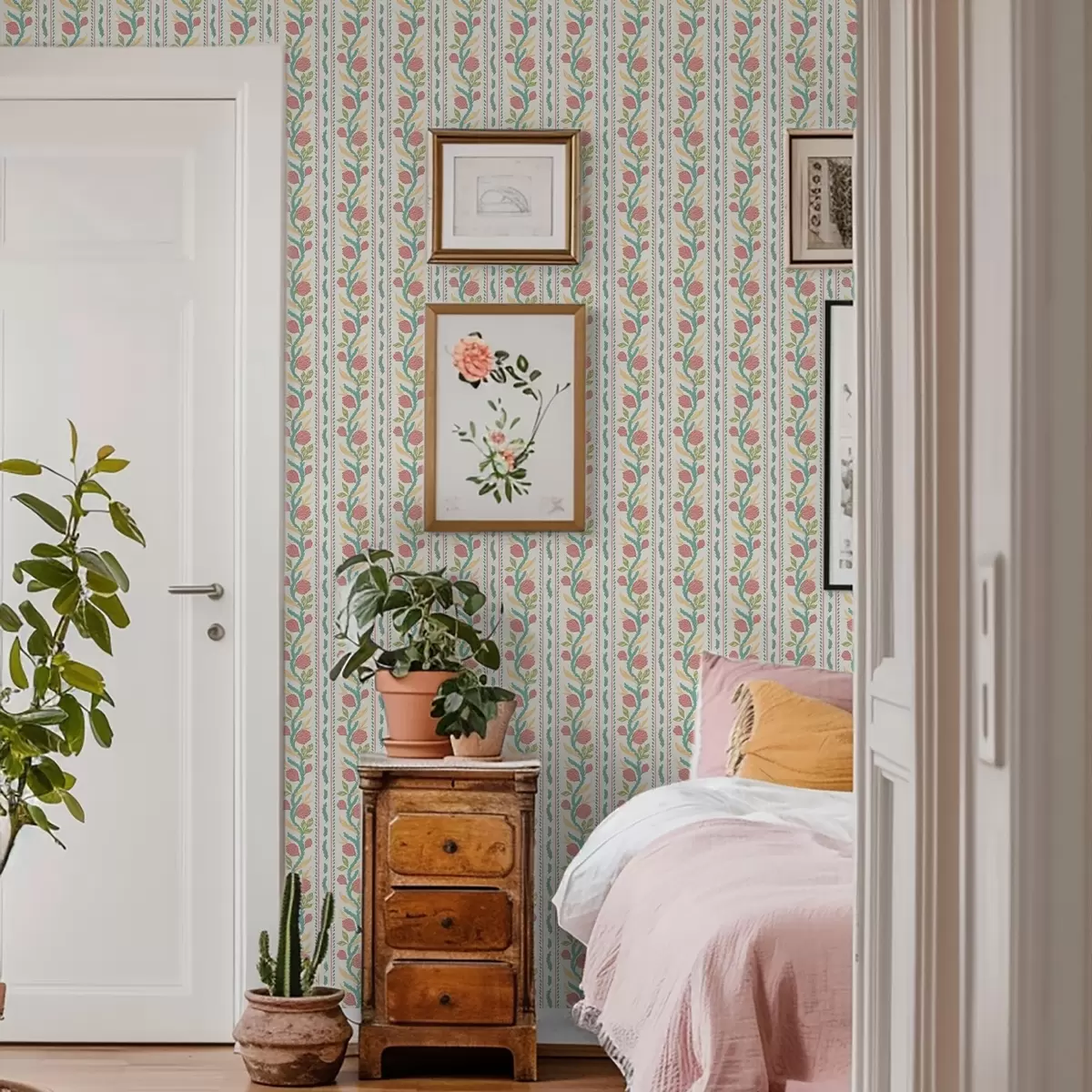 Behang Strepen met koraalknopjes op een licht crèmekleurige achtergrond a00816v1 Behang Strepen met koraalknopjes op een licht crèmekleurige achtergrond a00816v1