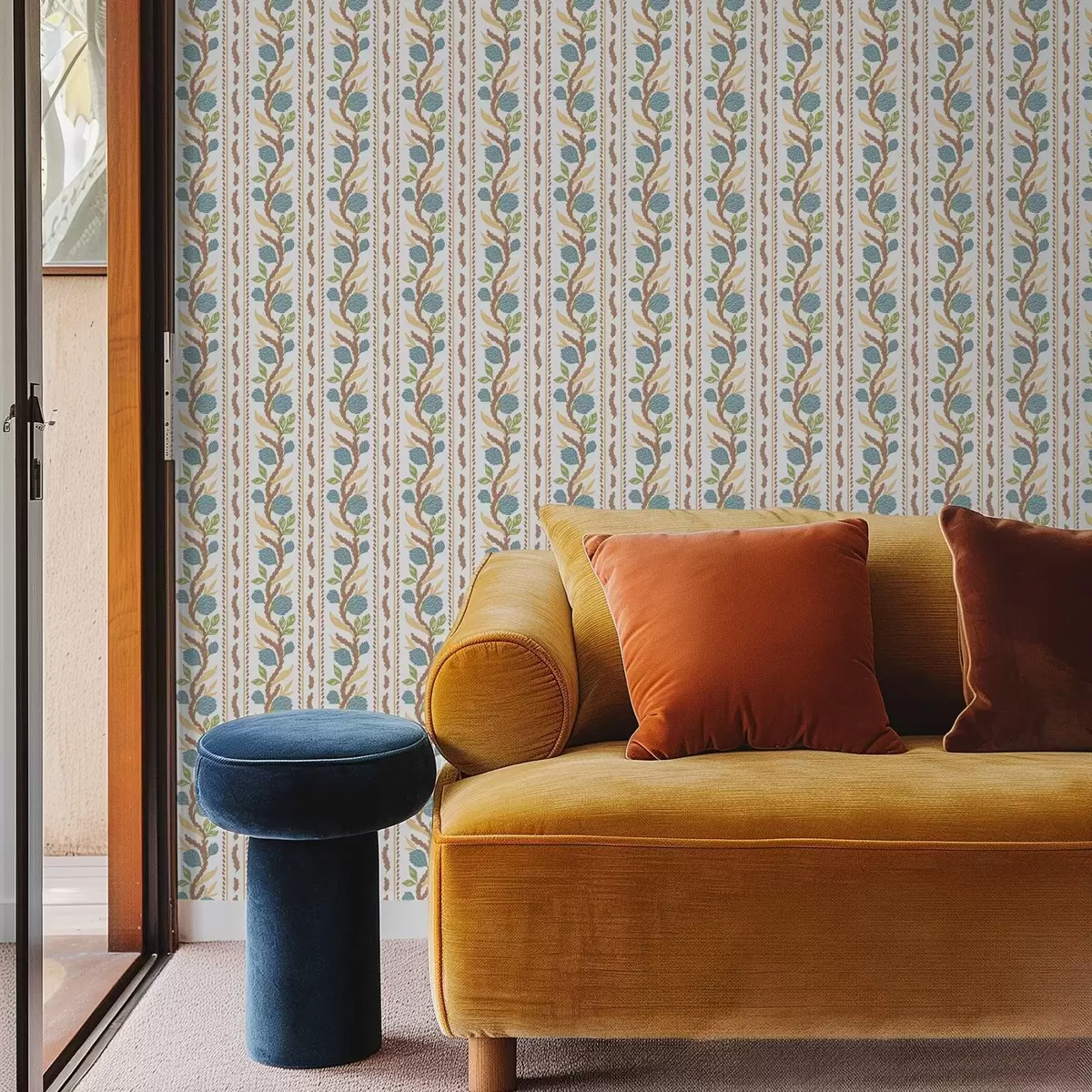 Behang Verticale strepen met blauwe bloemen a00816v2 Behang Verticale strepen met blauwe bloemen a00816v2