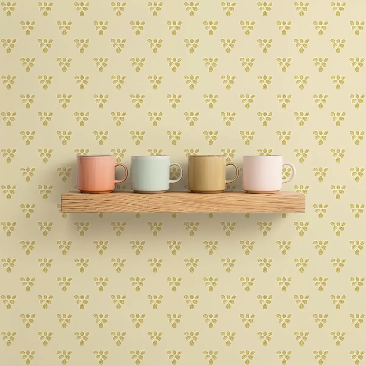 Behang Kleine herhaling: trio's van bladeren op crème-beige a00848 Behang Kleine herhaling: trio's van bladeren op crème-beige a00848