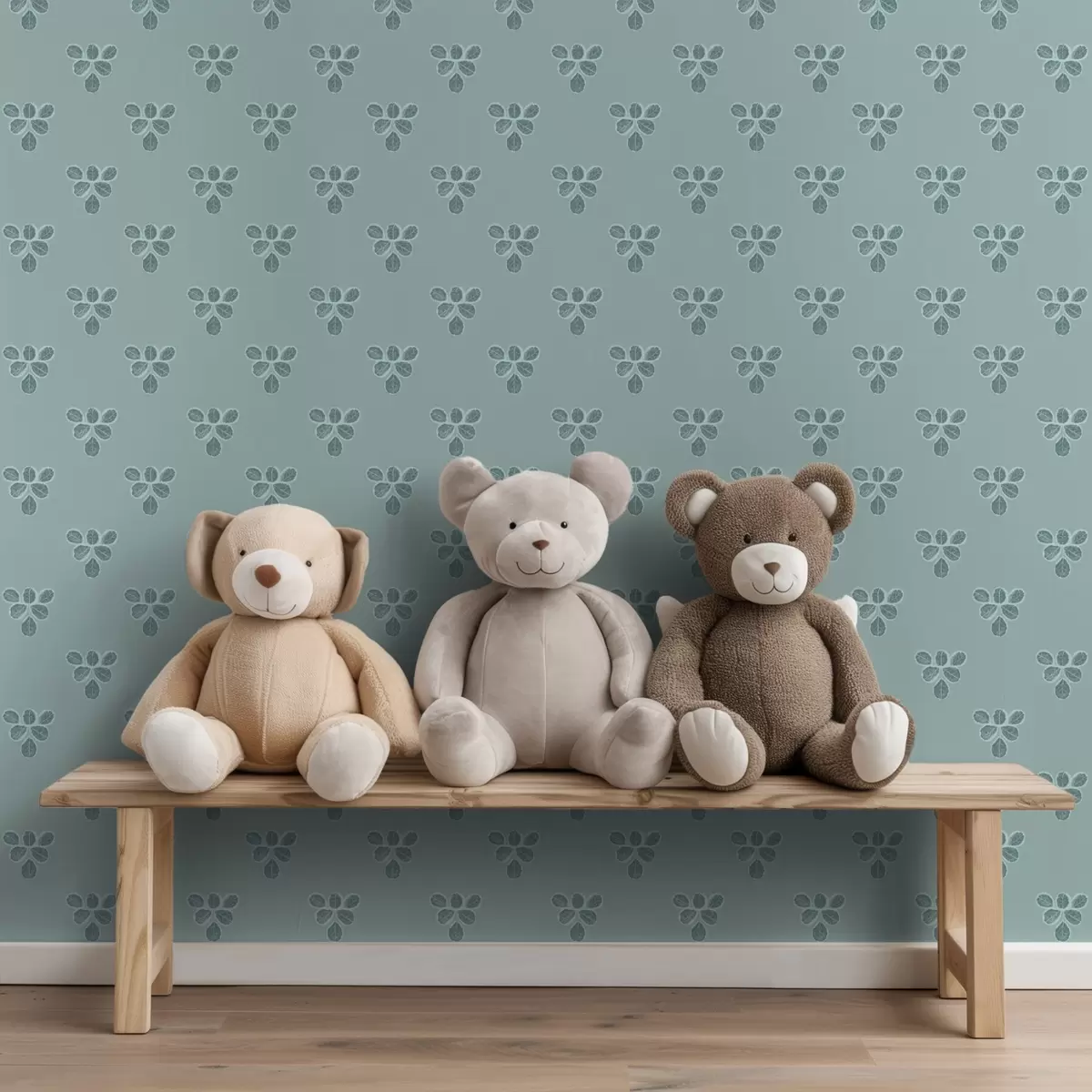 Behang Kleine herhaling: trio's van bladeren op koel blauw a00848v1 Behang Kleine herhaling: trio's van bladeren op koel blauw a00848v1