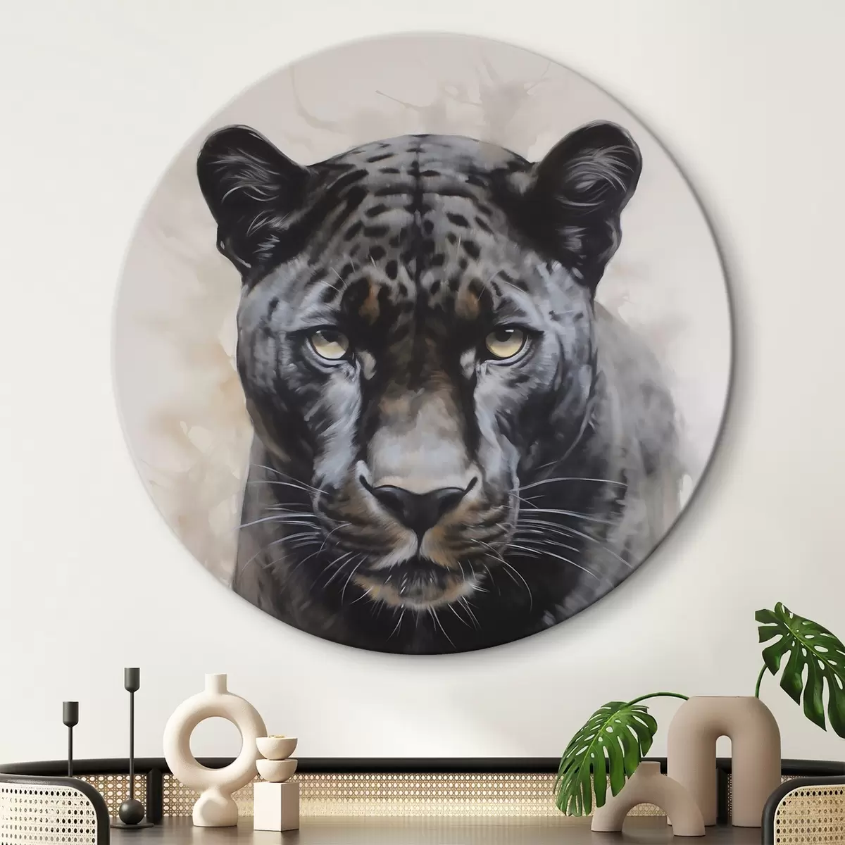 Ronde schilderijen Panther imitatie schilderij r46433