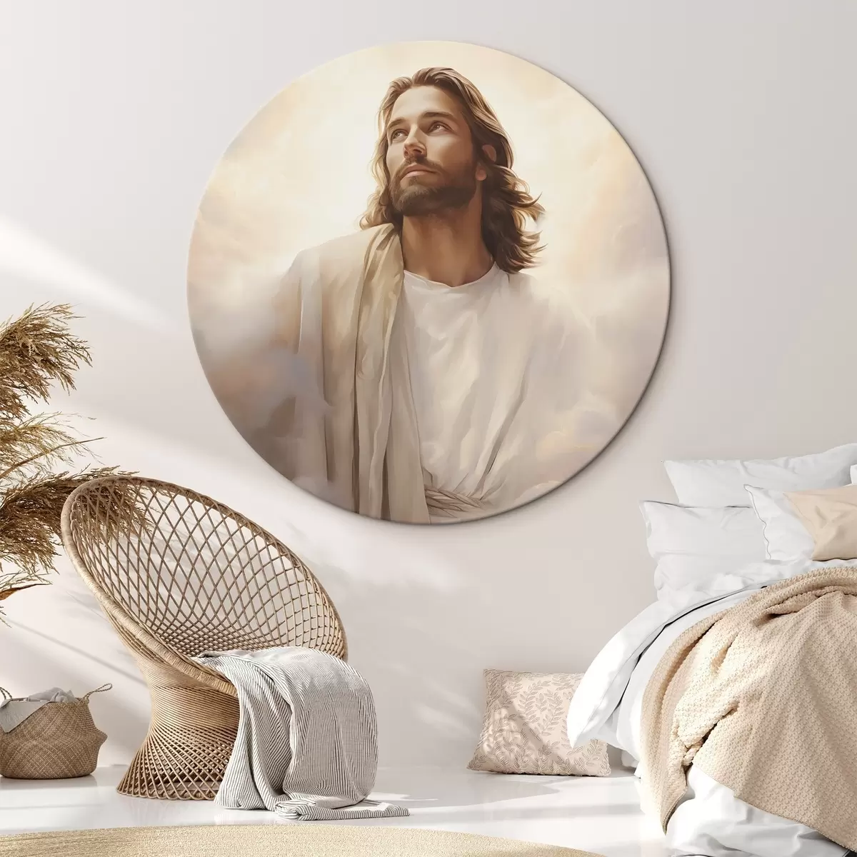 Ronde schilderijen Jezus tussen de wolken r46445