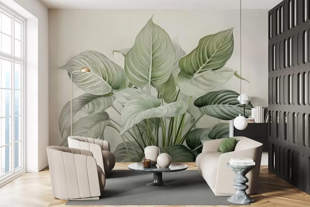 Fotobehang Weelderige struik met groene bladeren aan de muur w04835 kopen - Uwalls.nl Fotobehang Weelderige struik met groene bladeren aan de muur w04835