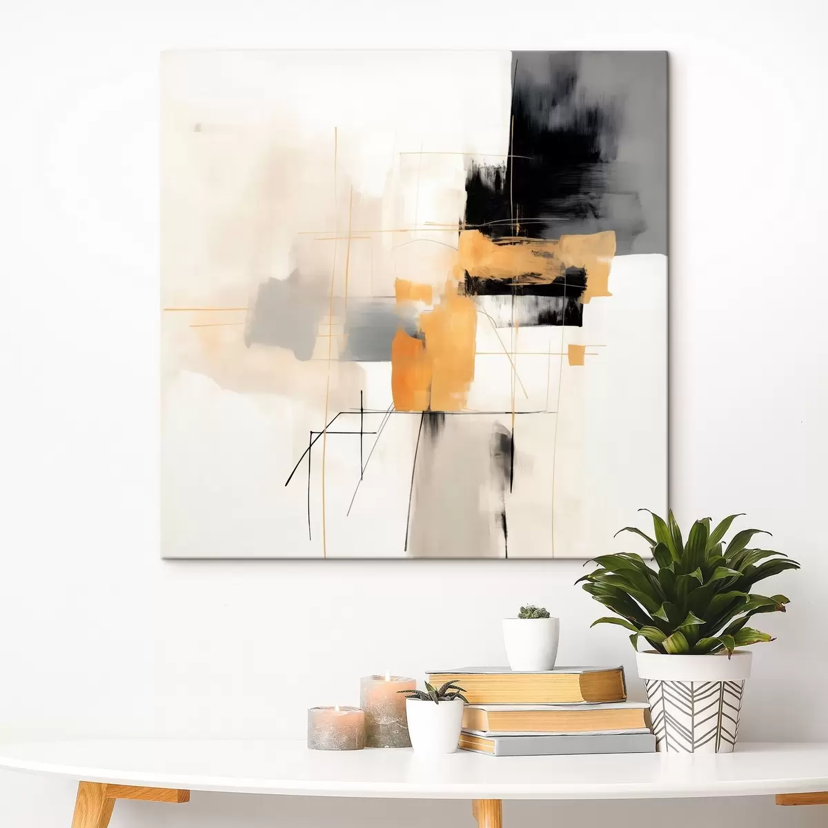  Schilderijen Moderne schilderkunst, beige, perzik en grafietaccenten s46323