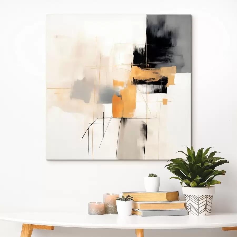  Schilderijen Moderne schilderkunst, beige, perzik en grafietaccenten s46323