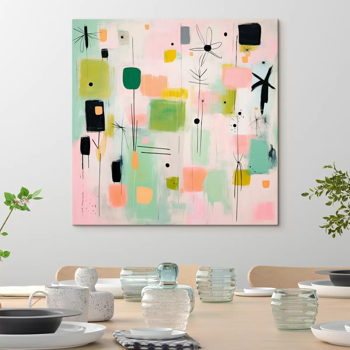  Schilderijen Abstracte bloemen, lichte compositie in olieverfstijl s46325