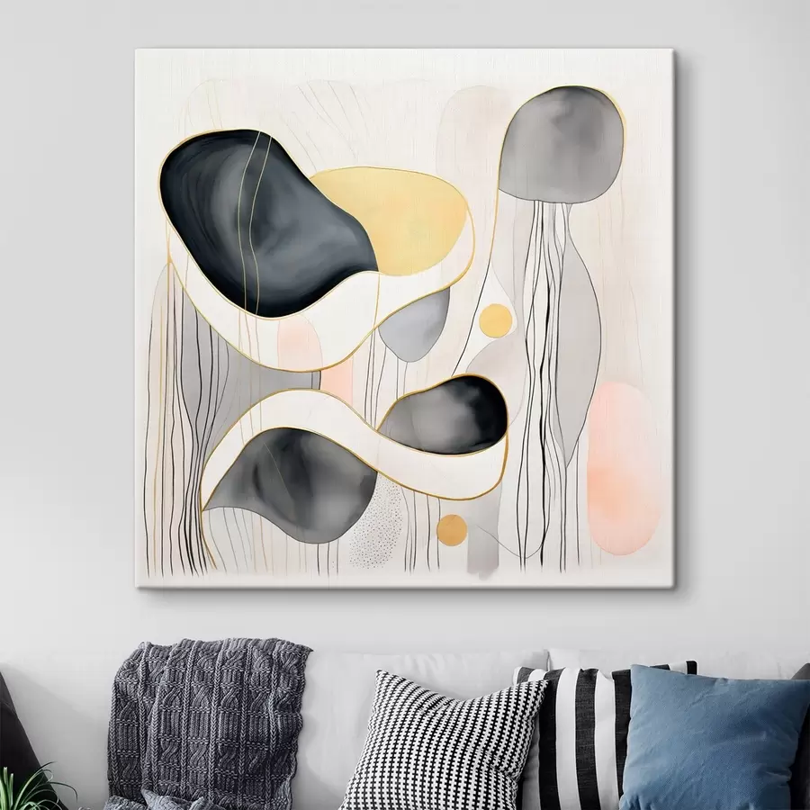  Schilderijen Neutrale samenstelling, grijze en zandkleurige vlekken in moderne stijl s46334