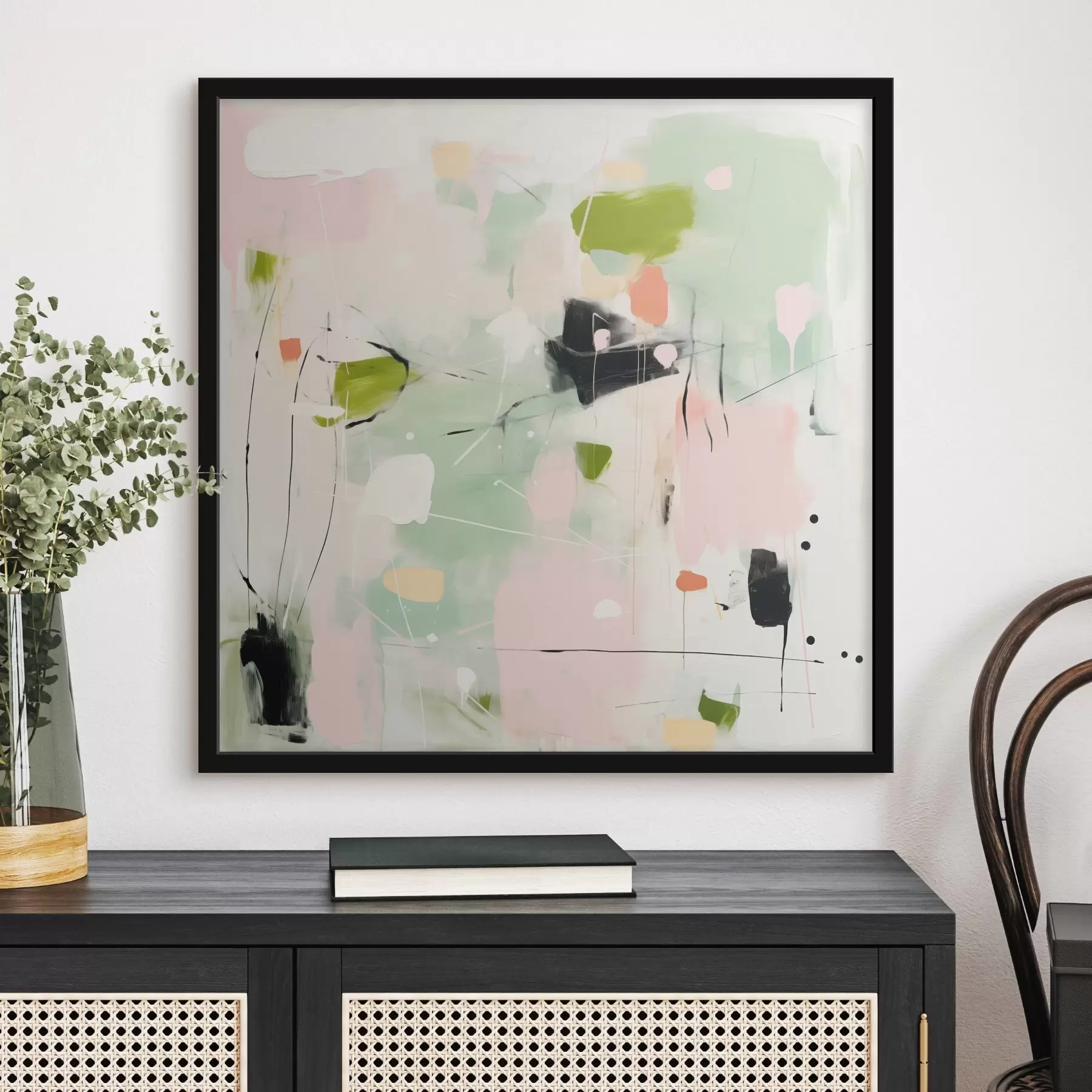 Fotobehang Roze en mintgroen, pastelkleurige penseelstreken f46324