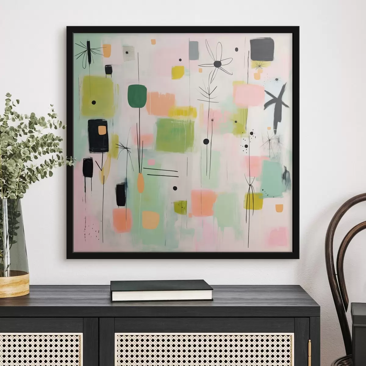 Poster Abstracte bloemen, lichte compositie in olieverfstijl f46325