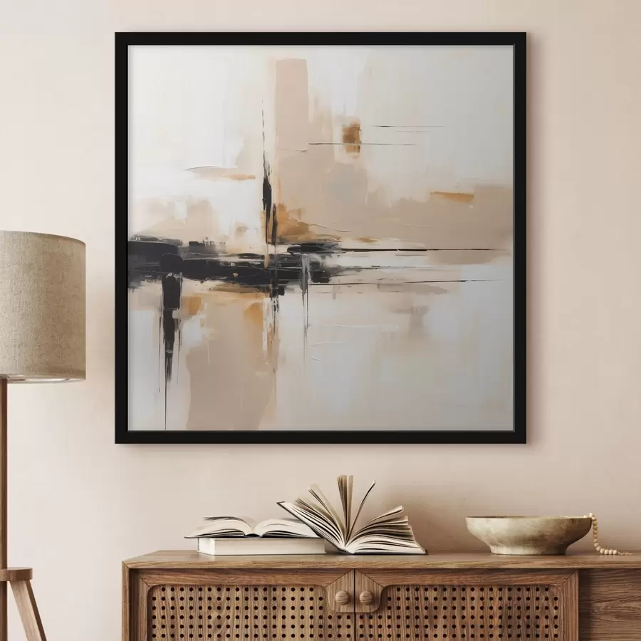 Fotobehang Beige en zwart, verticale abstractie in minimalistische stijl f46326