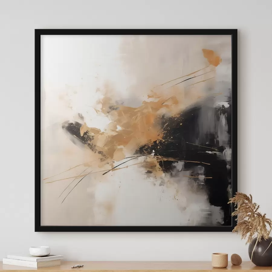 Fotobehang Oranje en zwarte streken, moderne abstractie f46327