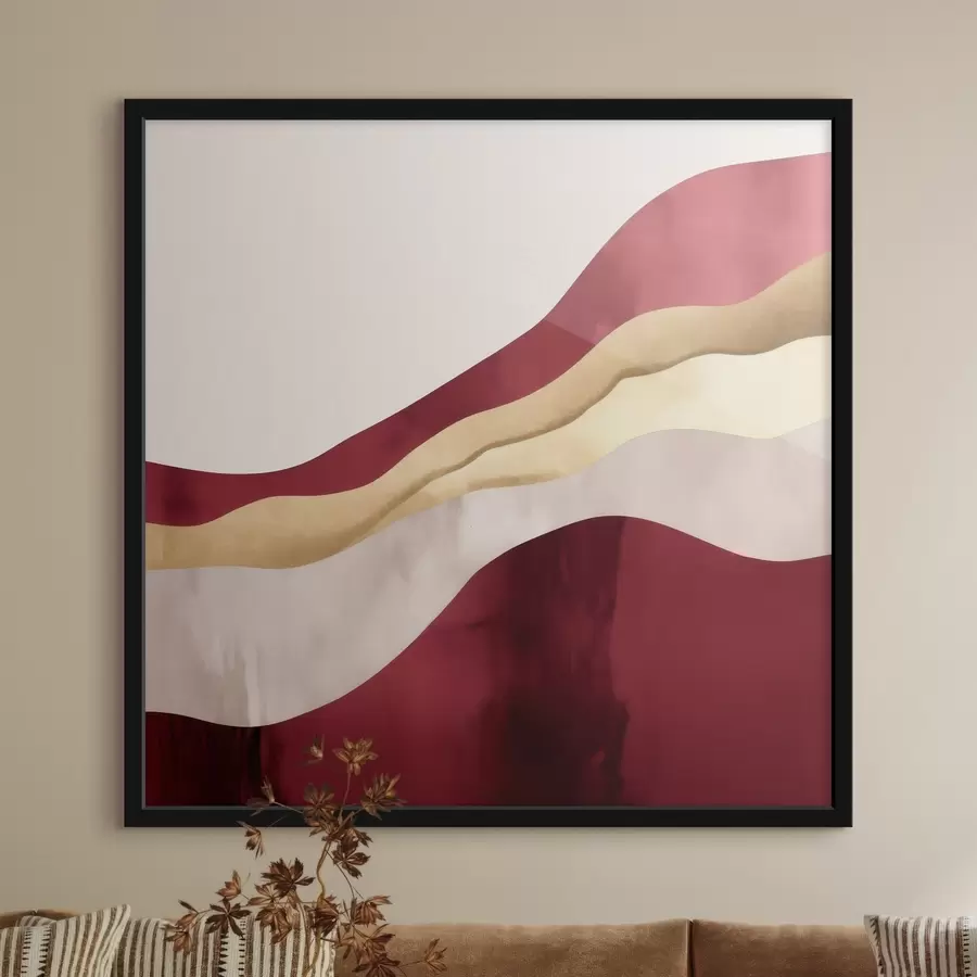 Fotobehang Bordeauxrood, roze en zandkleurige accenten, geometrische stijl f46331