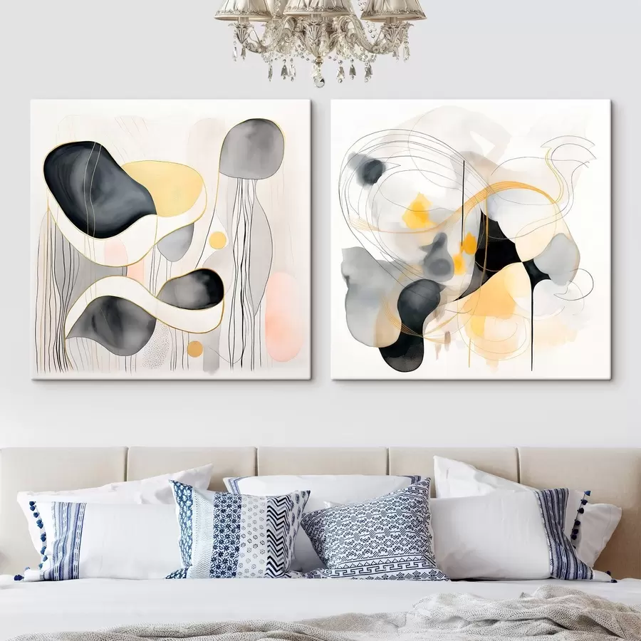  Schilderijen Monochroom en gele accenten in abstracte stijl m00905